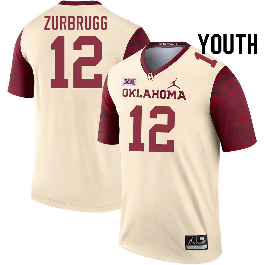 Youth #12 Brendan Zurbrugg Oklahoma Sooners College Football Jerseys Stitched-Cream